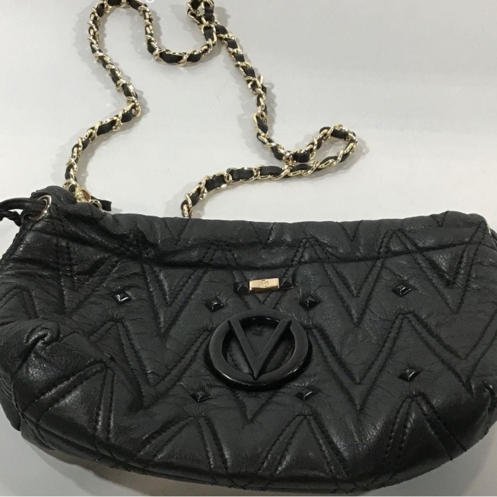 Valentino by Mario Valentino Black Quilted Leather Chain Women's Crossbody Bag